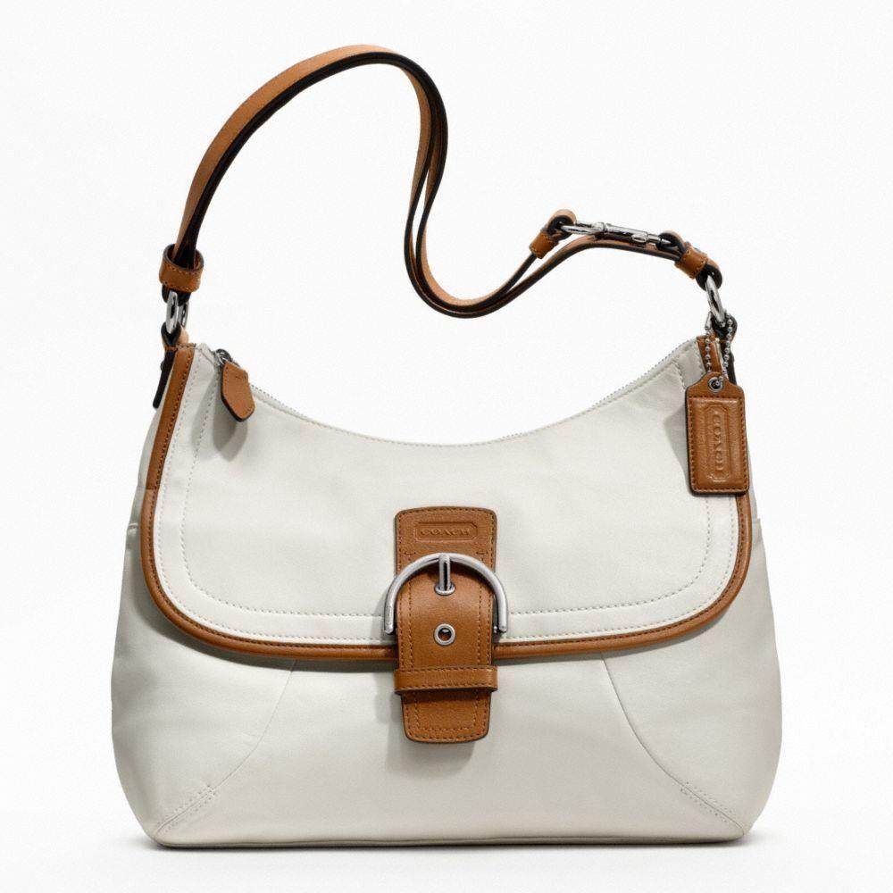 Coach Women`s Soho Leather Flap Duffle - Silver/white/nutmeg