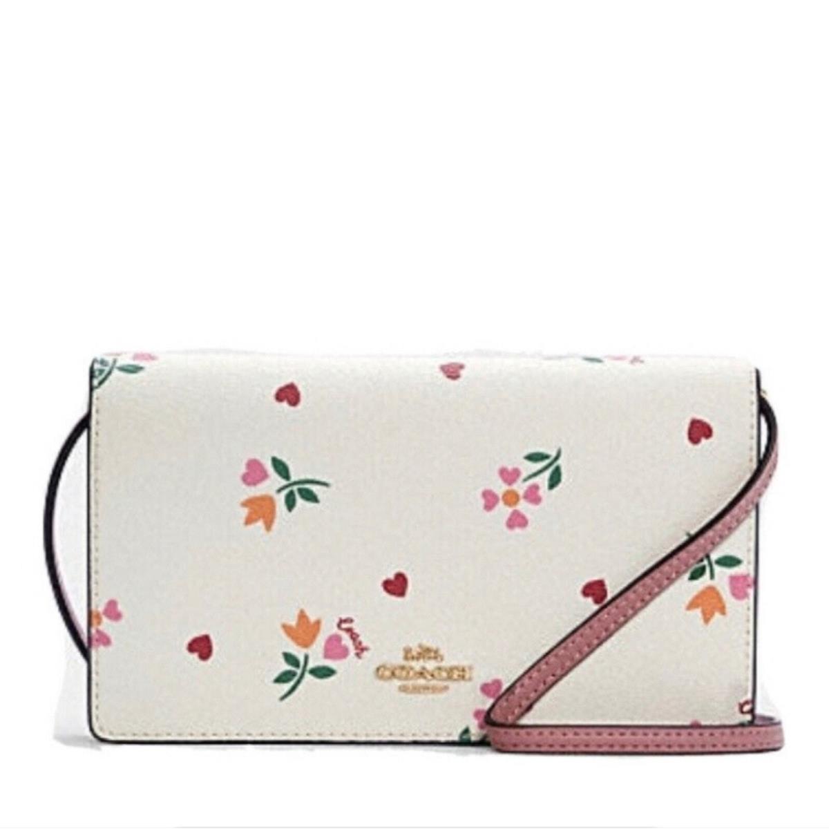 Coach Foldover Clutch Crossbody Purse with Heart Petal Print Anna