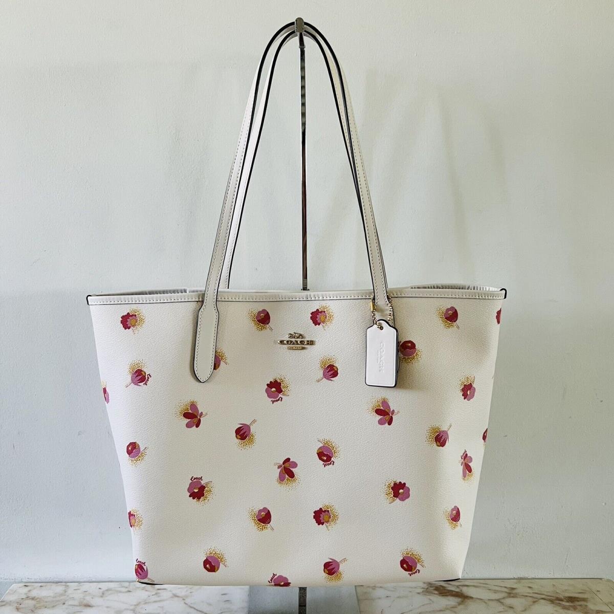 Coach Chalk Multi Poppy Floral City Tote Bag