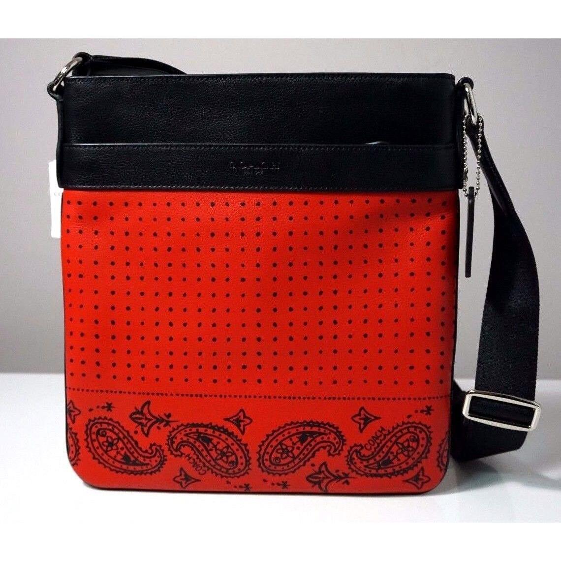 Coach Charles Red/black Bandana Printed Leather Sport Calf Crossbody Bag F55961