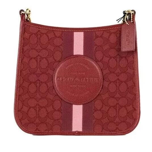 Coach CA195 Dempsey Red Signature Jacquard Canvas Patch File Crossbody Bag