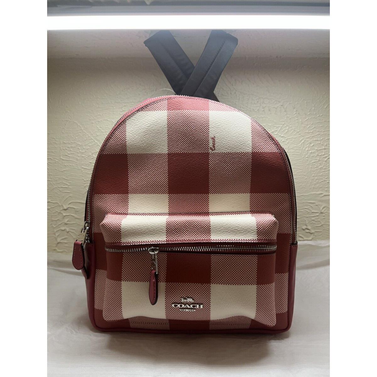 Coach Buffalo Medium Charlie Plaid Backpack Strawberry F44953 Super Rare