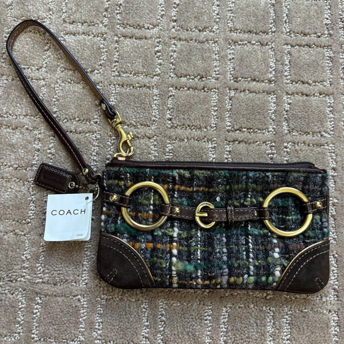 Coach Alpaca Wool Tweed Silk Wristlet Clutch Wallet Brown Suede Trim Y2K