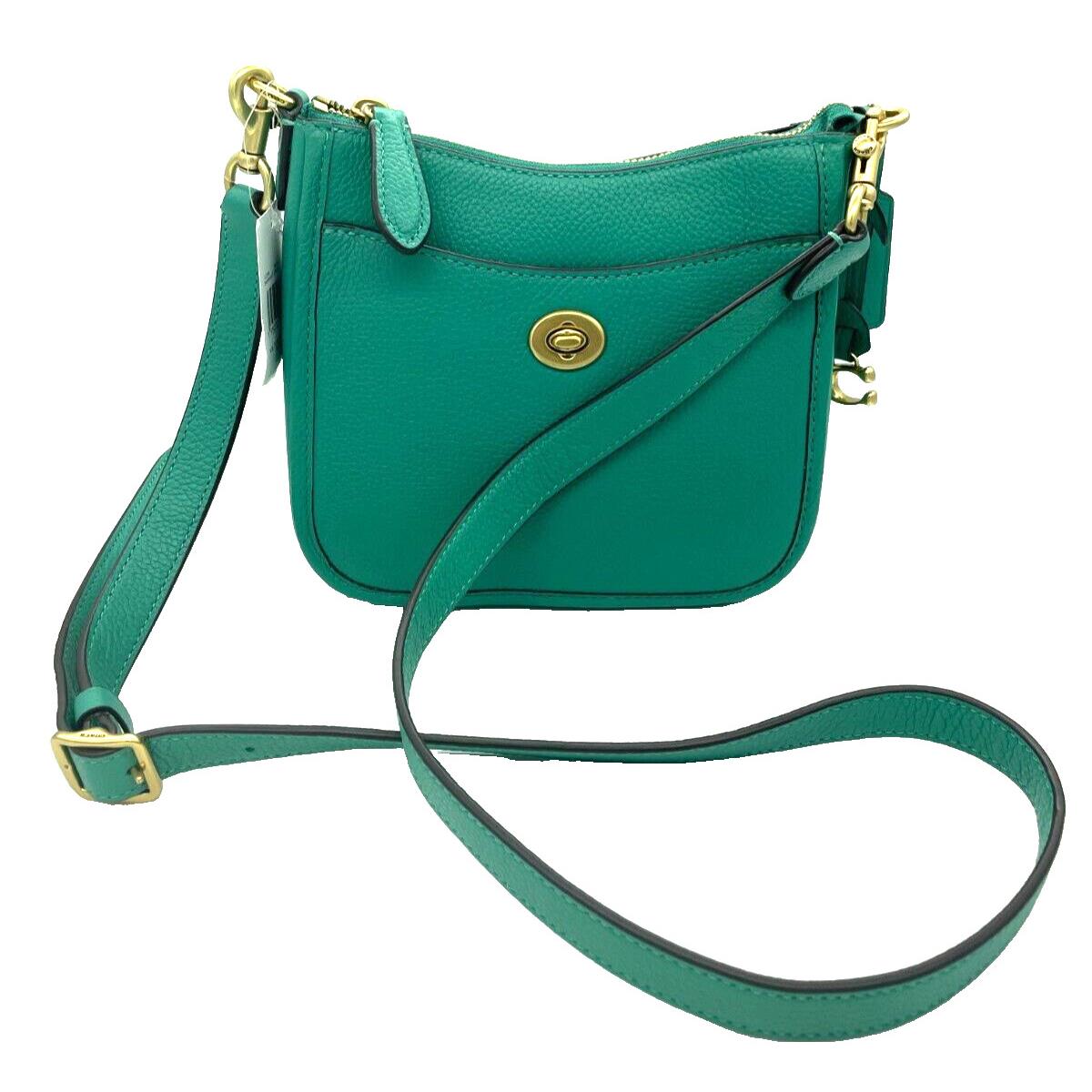 Coach Polished Pebble Leather Chaise Crossbody Bright Green Gold Hardware CC380