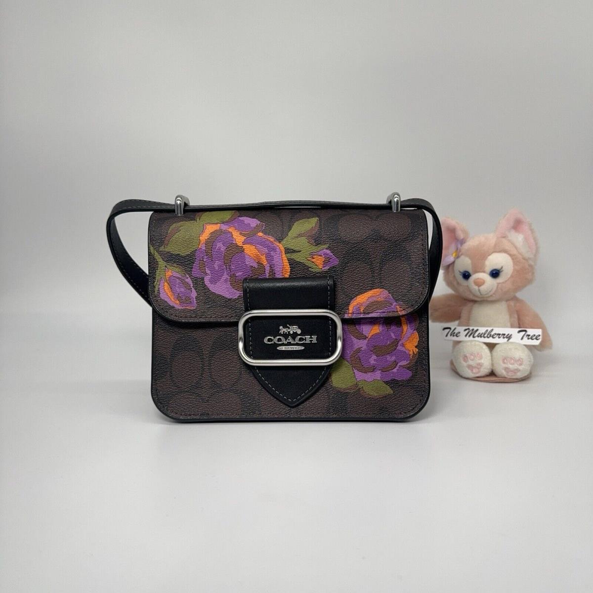 Coach Morgan Square Flap Crossbody Signature Logo Purple Rose Floral Print