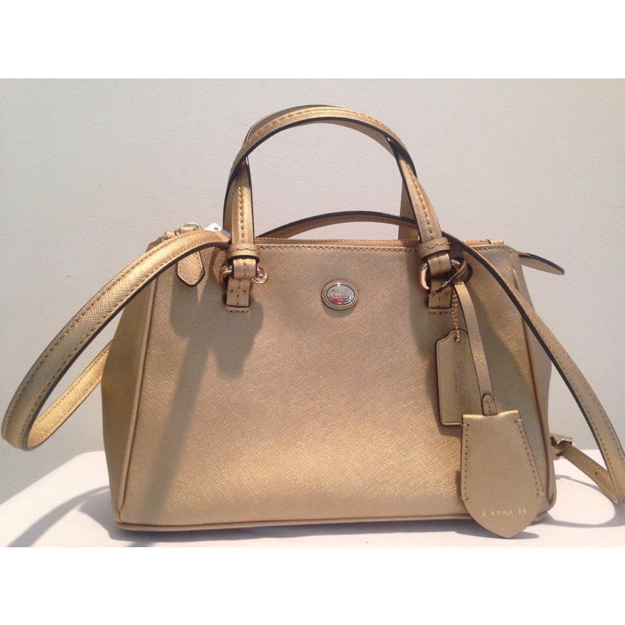 Coach Peyton Leather Jrdn Gold Handbag F32829 Carryall Double Zip