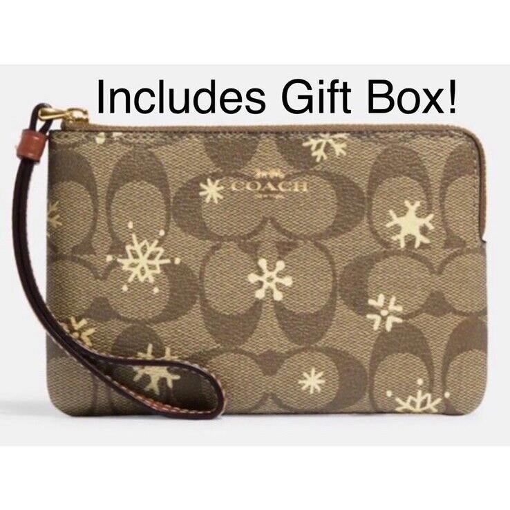 Coach Corner Zip Wristlet IN Signature Canvas Snowflake Print