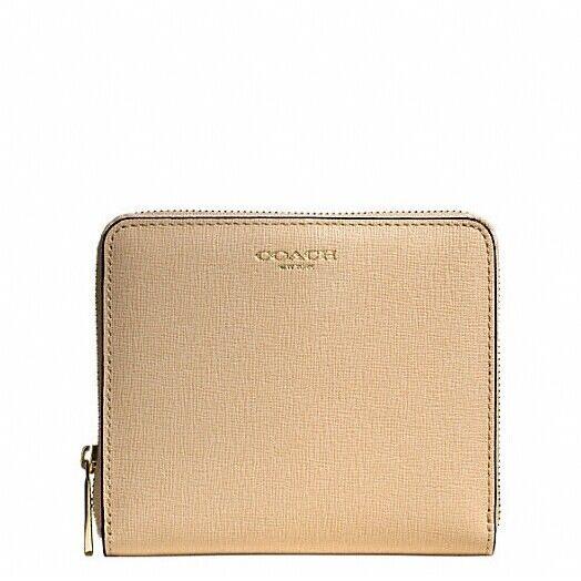 Coach Medium Saffiano Leather Continental Zip Wallet 50924 Light Gold/tan