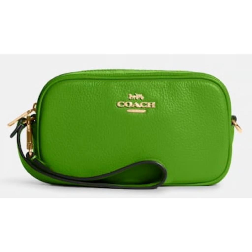 Coach Pebble Leather Bag Jamie Wristlet Handbag C9932 Neon Green