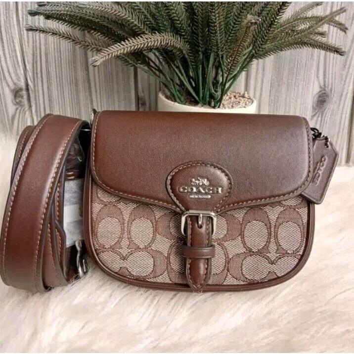 Coach CU982 Amelia Small Saddle Bag Purse Signature Jacquard In Oak Maple