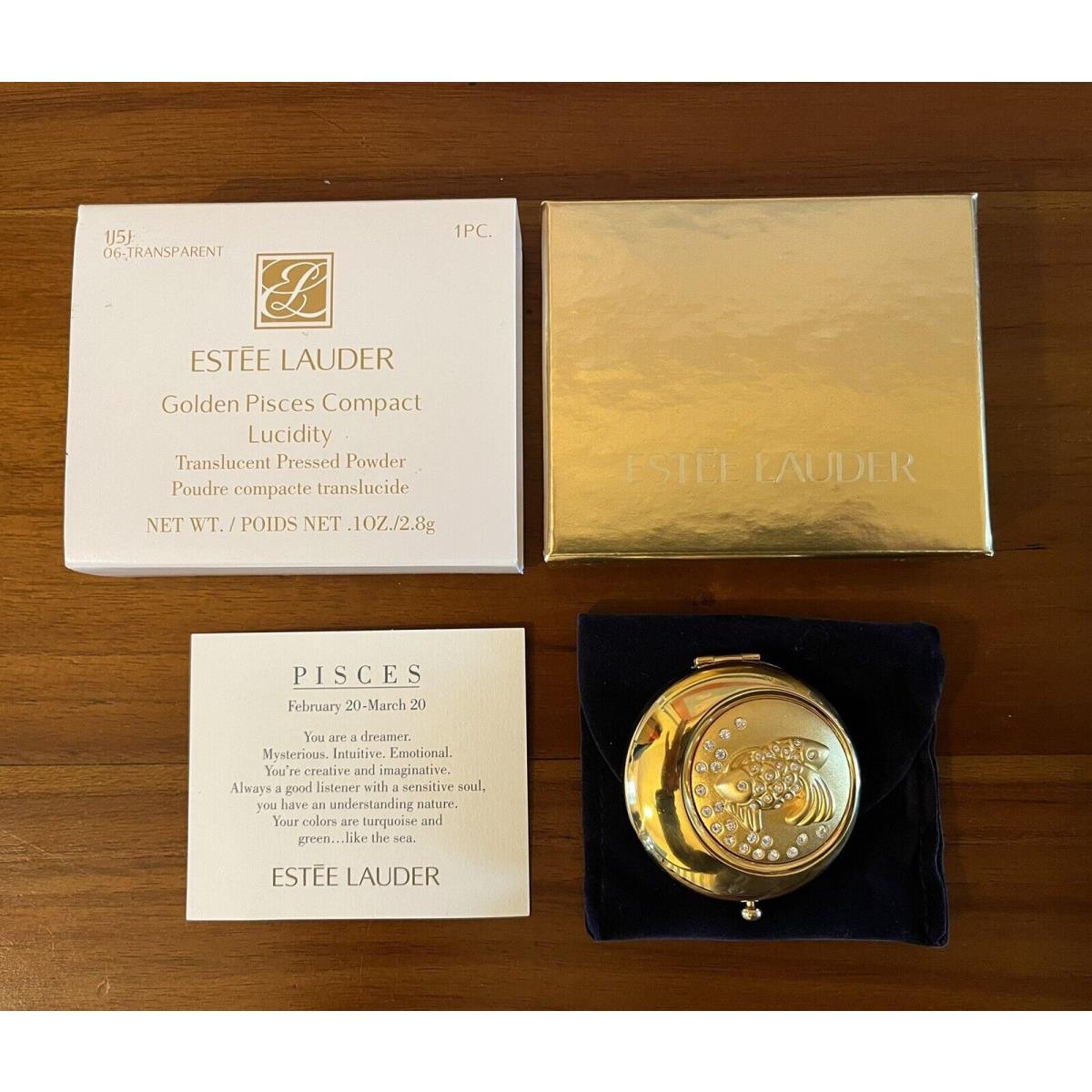 Vintage Estee Lauder Zodiac Sign Gold Compact Pressed Powder Pisces