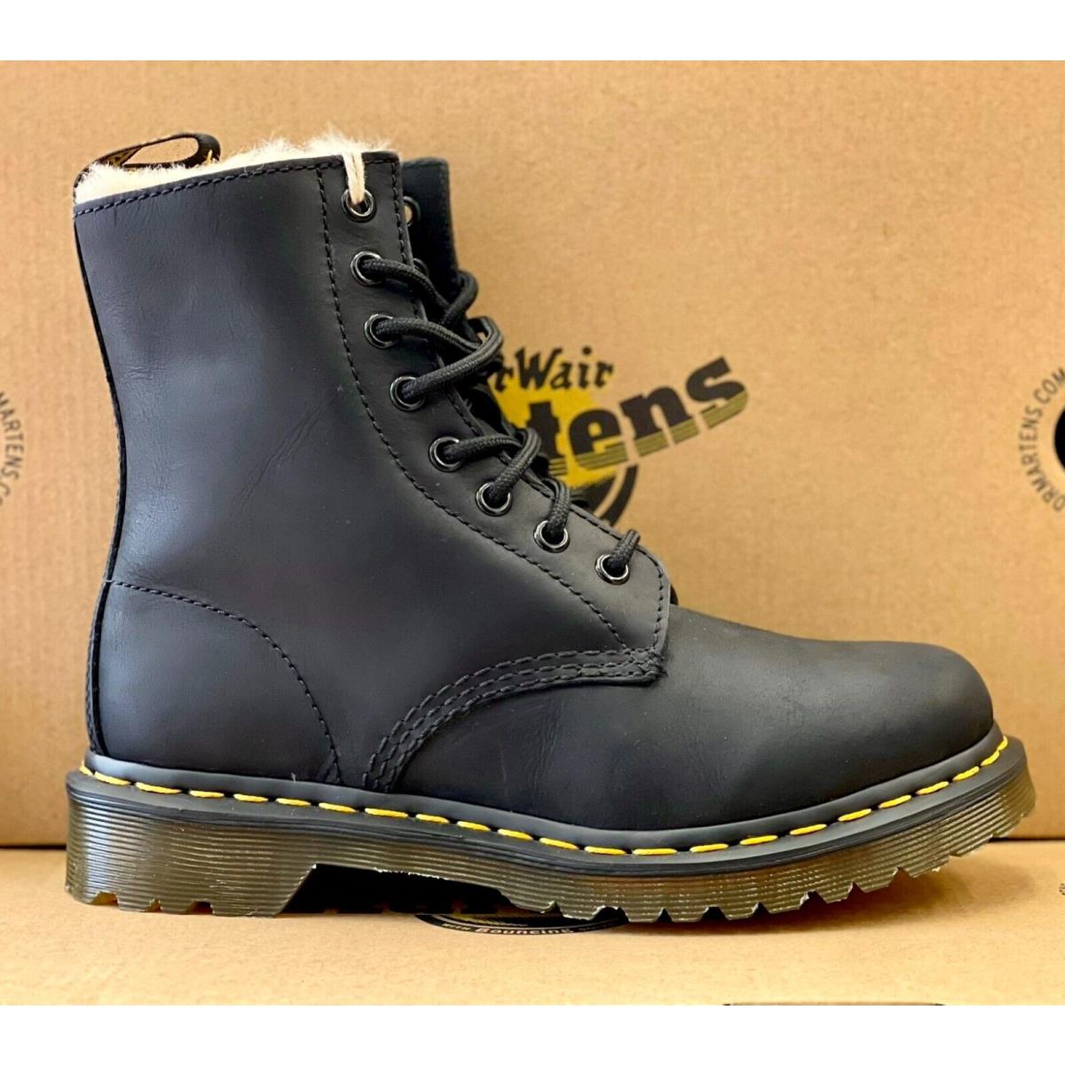 Dr Martens Women 1460 Serena Fur-lined Boots Black Leather 21797001 New/box