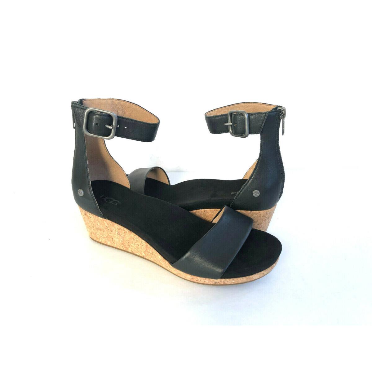 Ugg Zoe II Black Wedge Ankle Strap Heel Shoe Size US 8 / EU 39 / UK 6