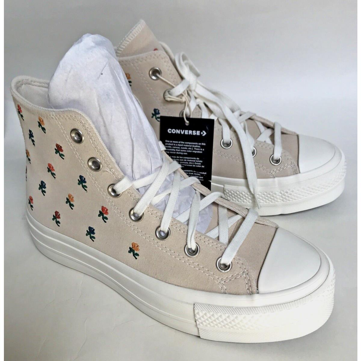 Converse Suede Embroidered Roses Chuck Taylor All Star Lift Platform Hi Tops