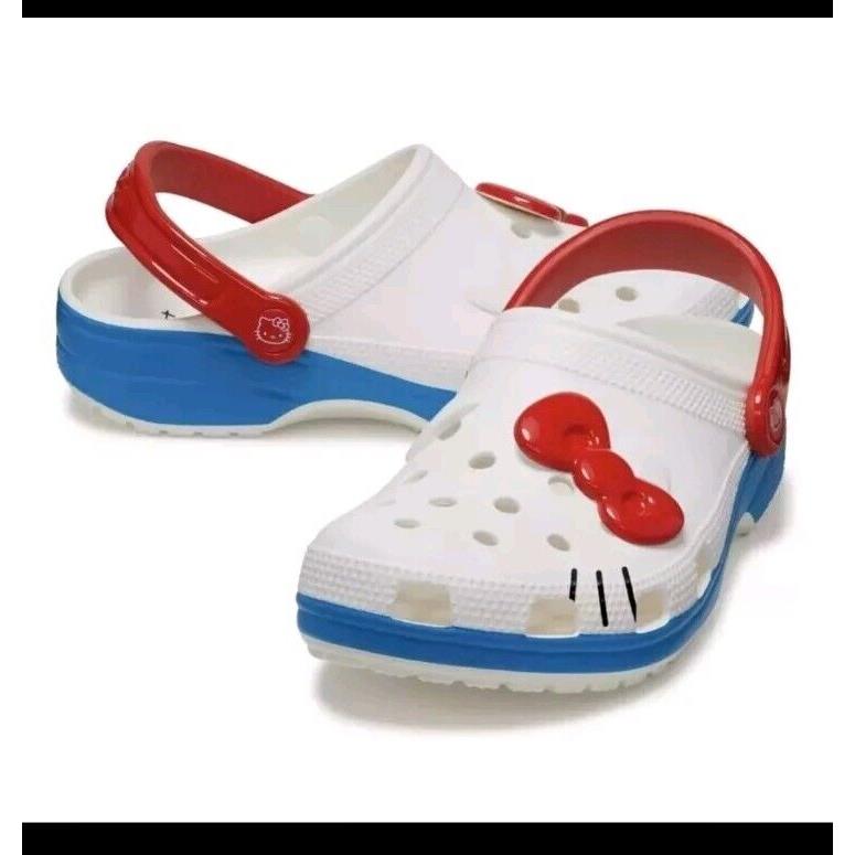 Crocs x Hello Kitty Classic Clog Unisex 50th Anniv. Size W12/M10 White Red Blue