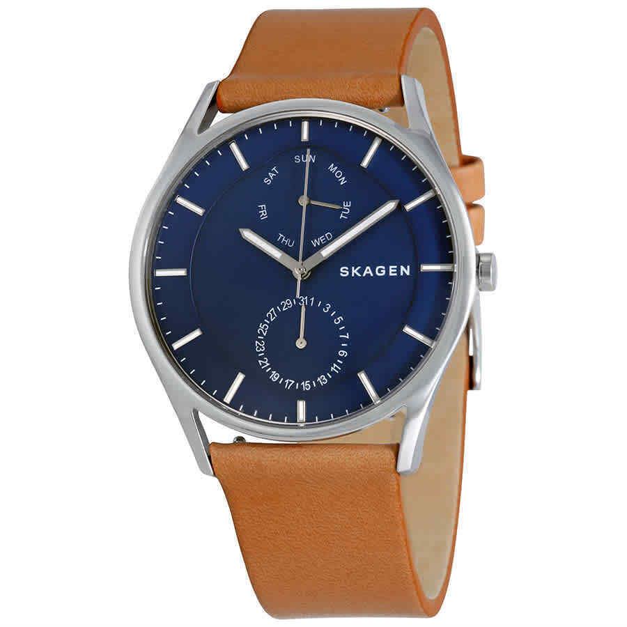 Skagen Holst Multifunction Blue Dial Leather Men`s Watch SKW6369