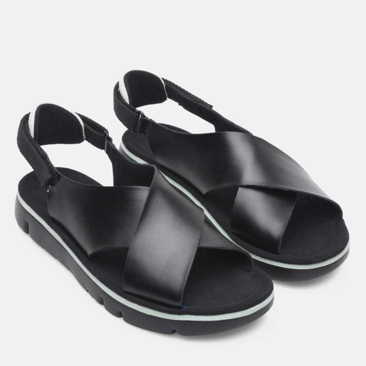 Women Camper Oruga Criss Cross Slingback Sandals - Black Leather