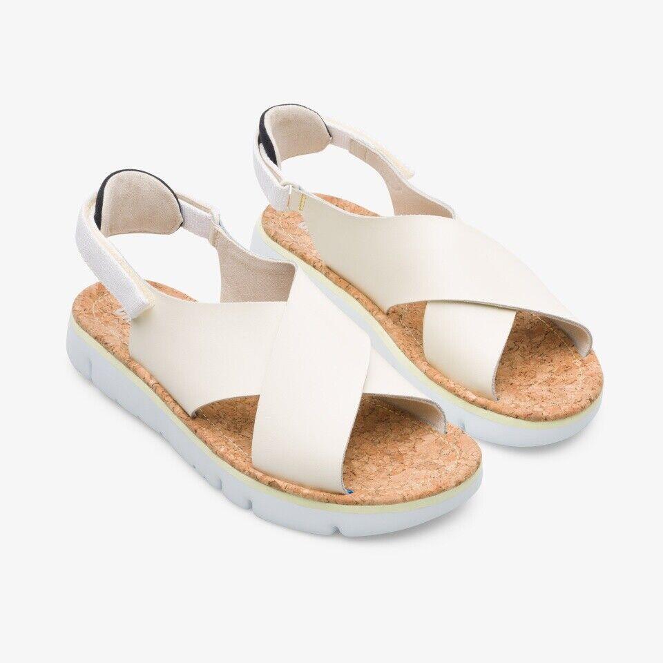 Women Camper Oruga Criss Cross Slingback Sandals - Beige Leather