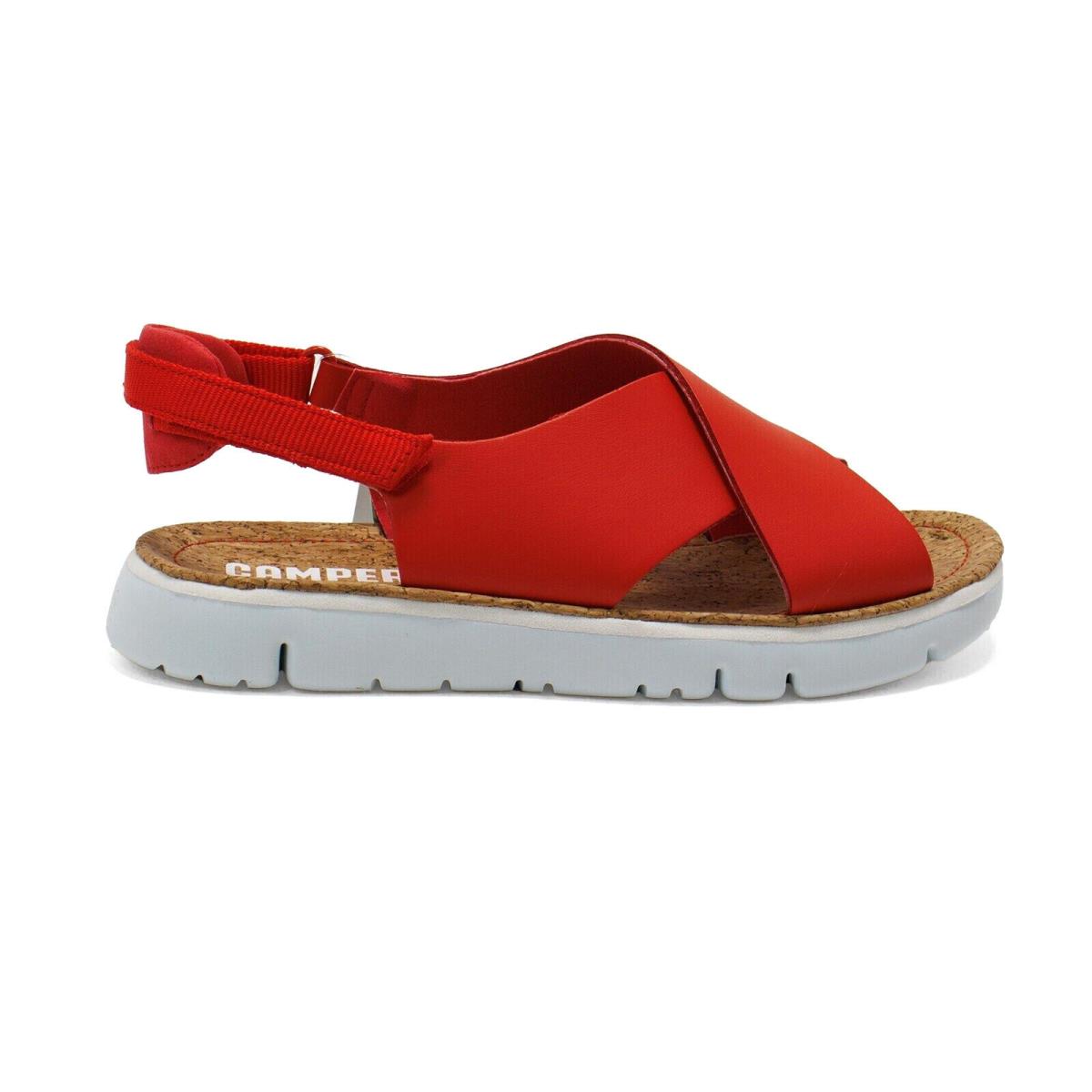 Women Camper Oruga Leather Criss Cross Slingback Sandals - Red Leather