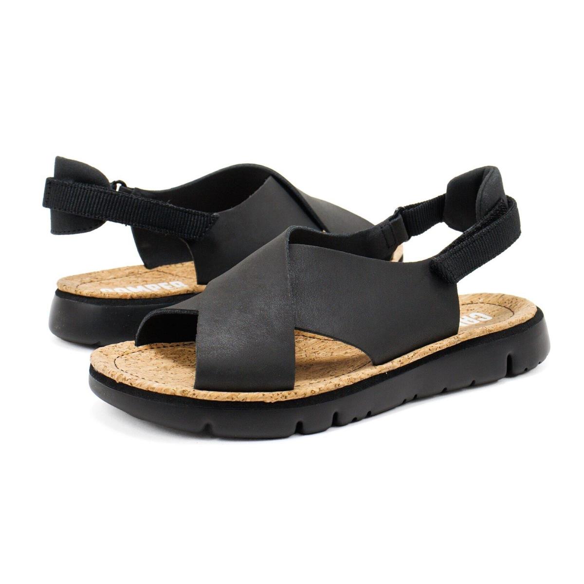 Women Camper Oruga Criss Cross Slingback Sandals - Black Leather