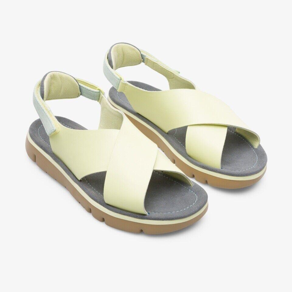 Women Camper Oruga Criss Cross Slingback Sandals - Pastel Yellow Leather