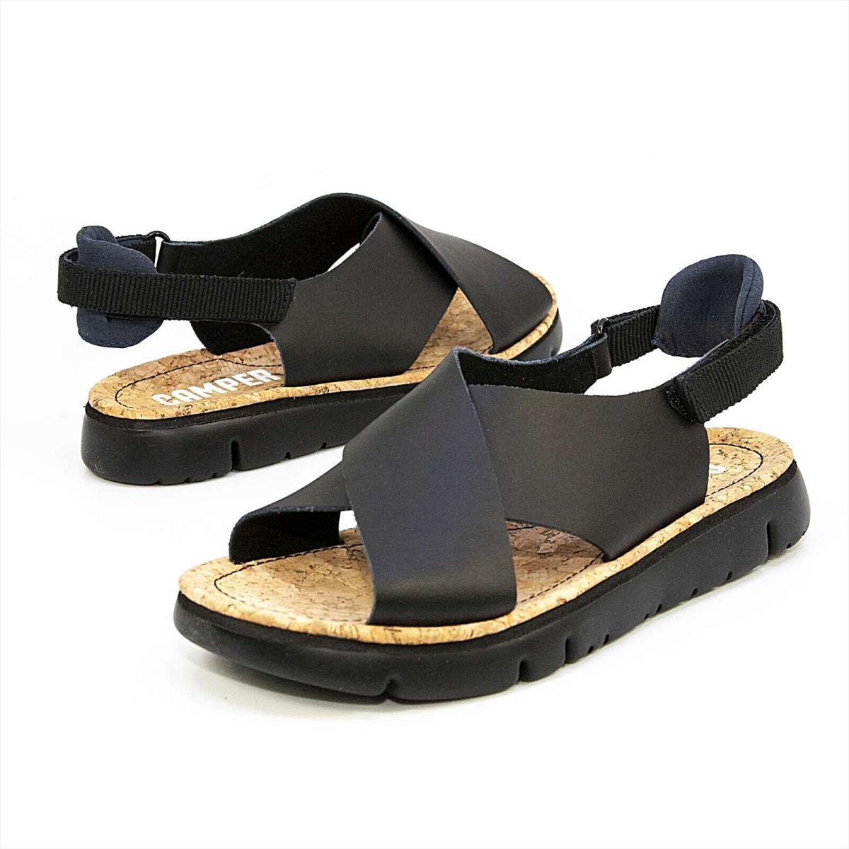 Women Camper Oruga Criss Cross Slingback Sandals - Black Leather