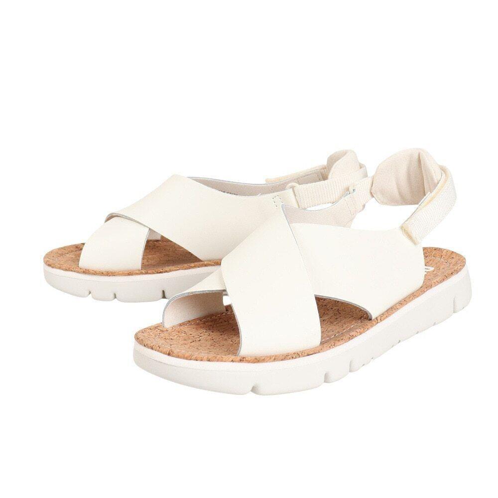 Women Camper Oruga Leather Criss Cross Slingback Sandals - White Leather