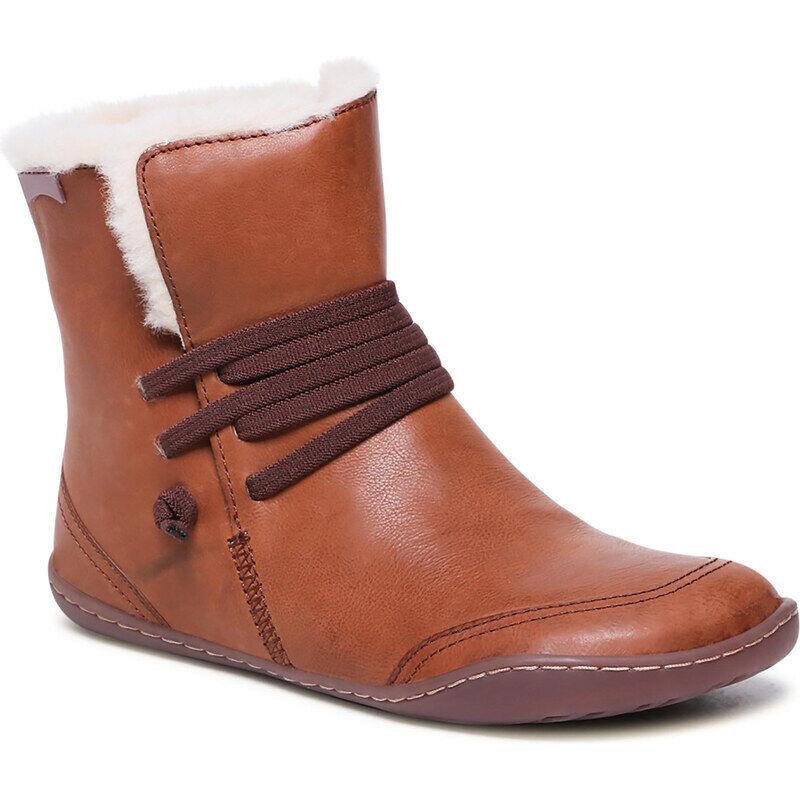 Women Camper Peu Fur Lined Leather Ankle Boots - Brown Leather