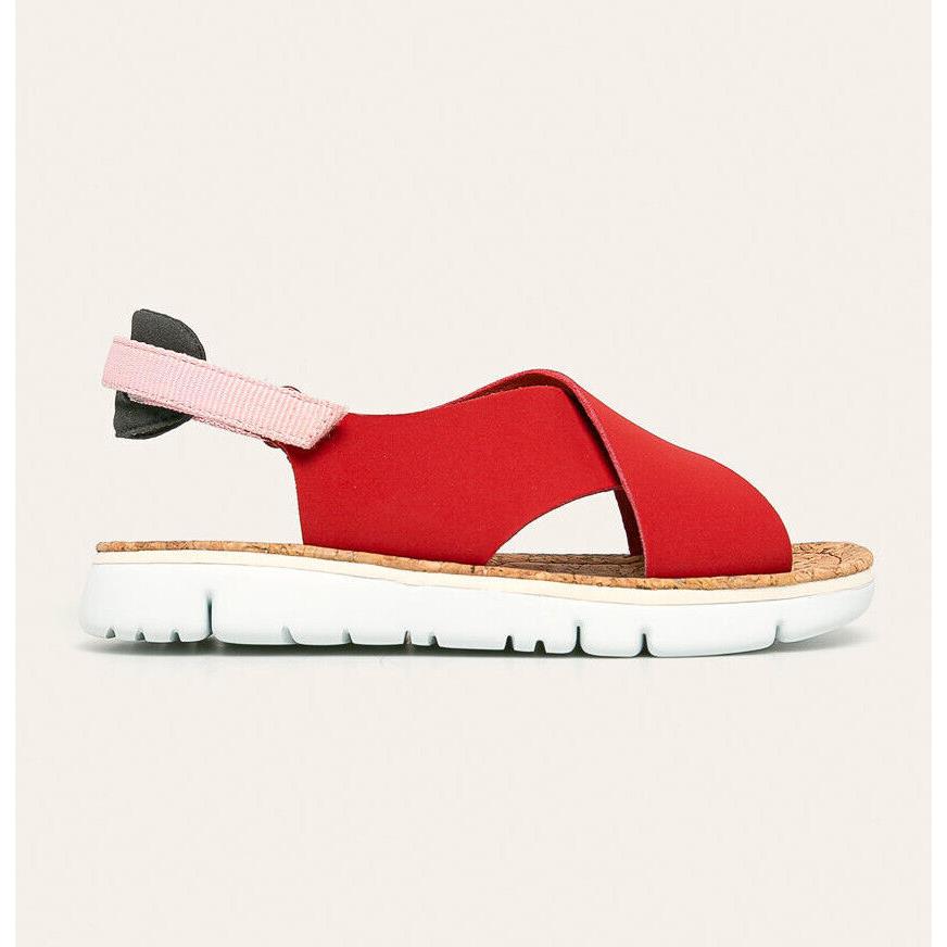 Women Camper Oruga Criss Cross Slingback Sandals - Red Nubuck