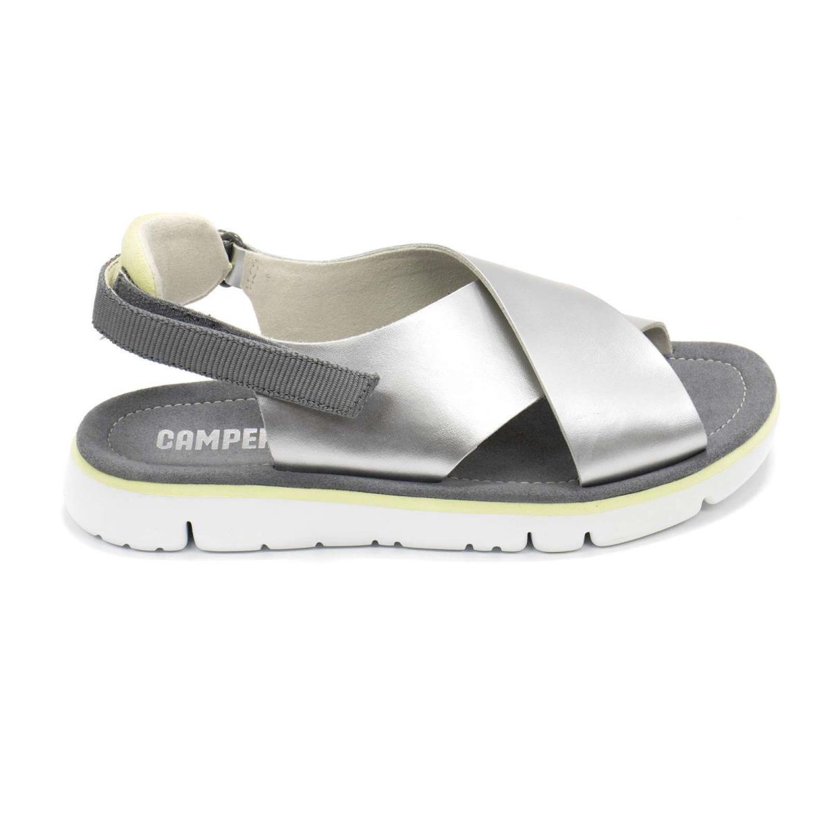 Women Camper Oruga Leather Criss Cross Slingback Sandals - Silver