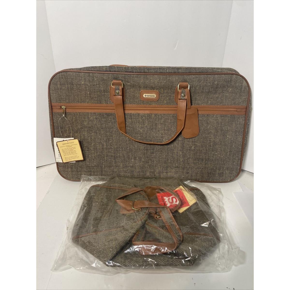 Vintage Nos Samsonite Tweed Suitcase + Carry On Travel Bag Special Collection