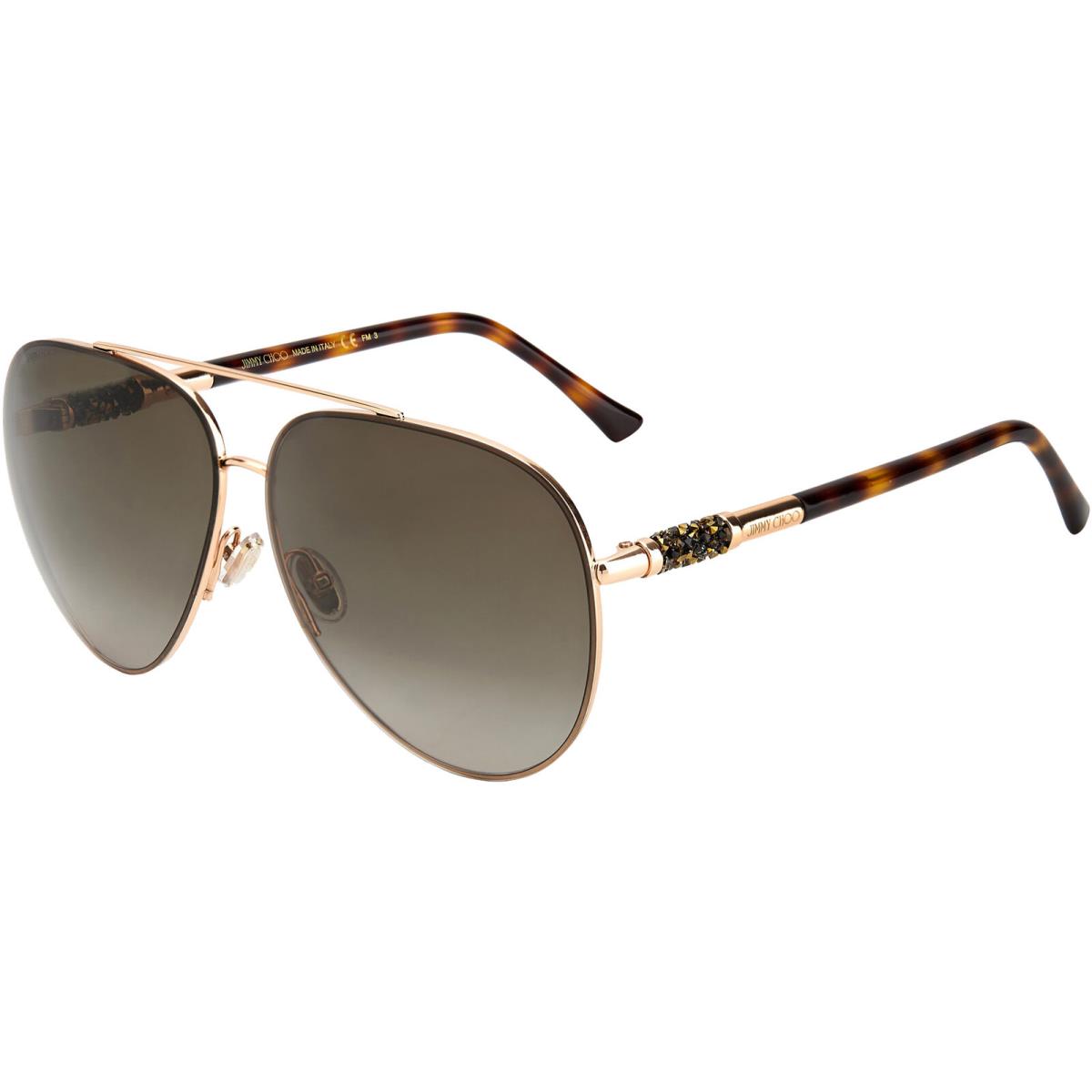 Jimmy Choo Gray Women`s Aviator Sunglasses w/ Stone Encrusted Temples - Italy - Gold-Tone Black/Grey-Green Gold Flash (0RHL FQ), Frame: Select Variation