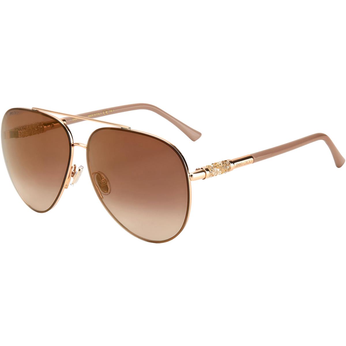 Jimmy Choo Gray Women`s Aviator Sunglasses w/ Stone Encrusted Temples - Italy Rose Gold-Tone Nude/Brown-Gold Flash (0BKU JL)