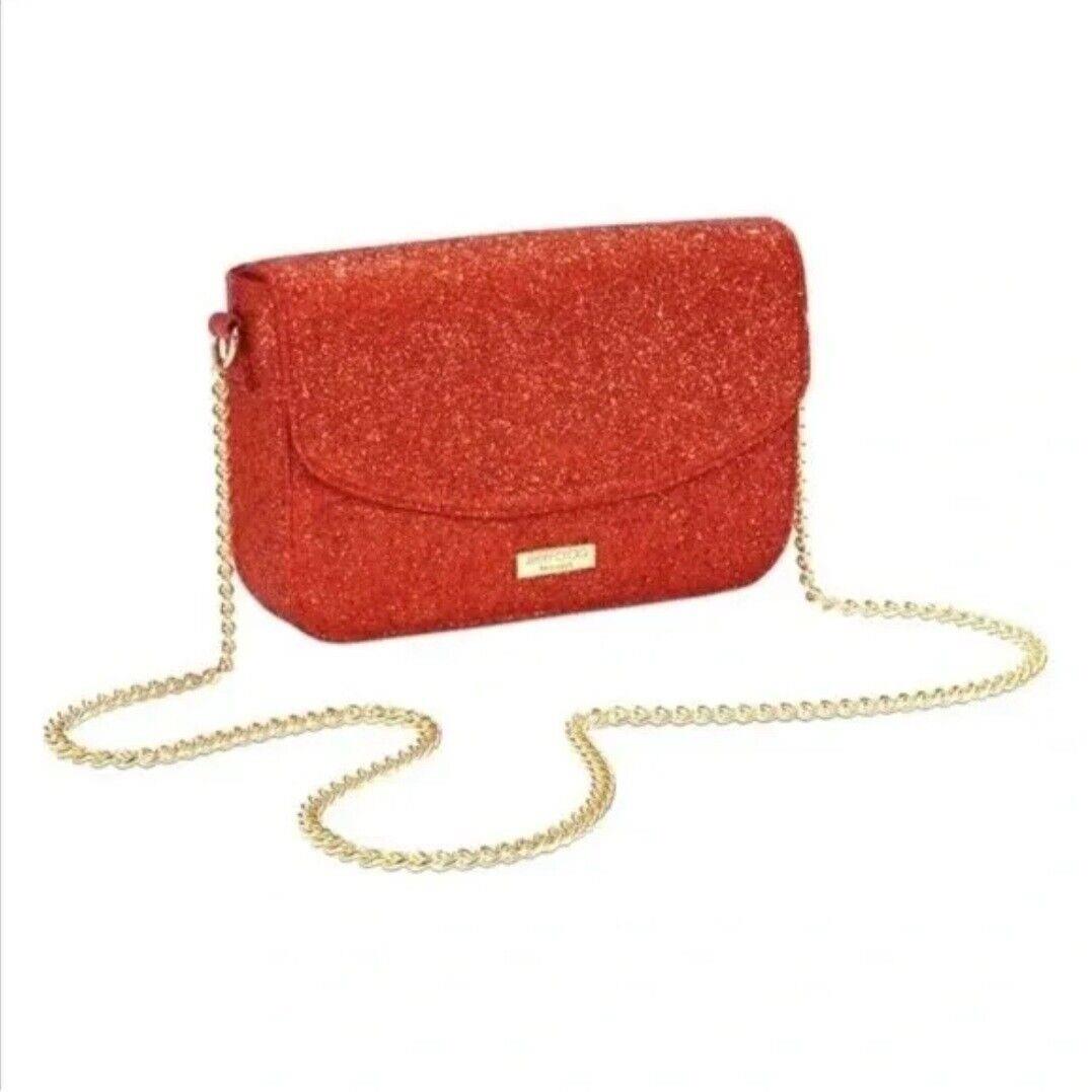 Jimmy Choo Parfums Red Shimmer Glitter Clutch Crossbody Evening Bag Purse