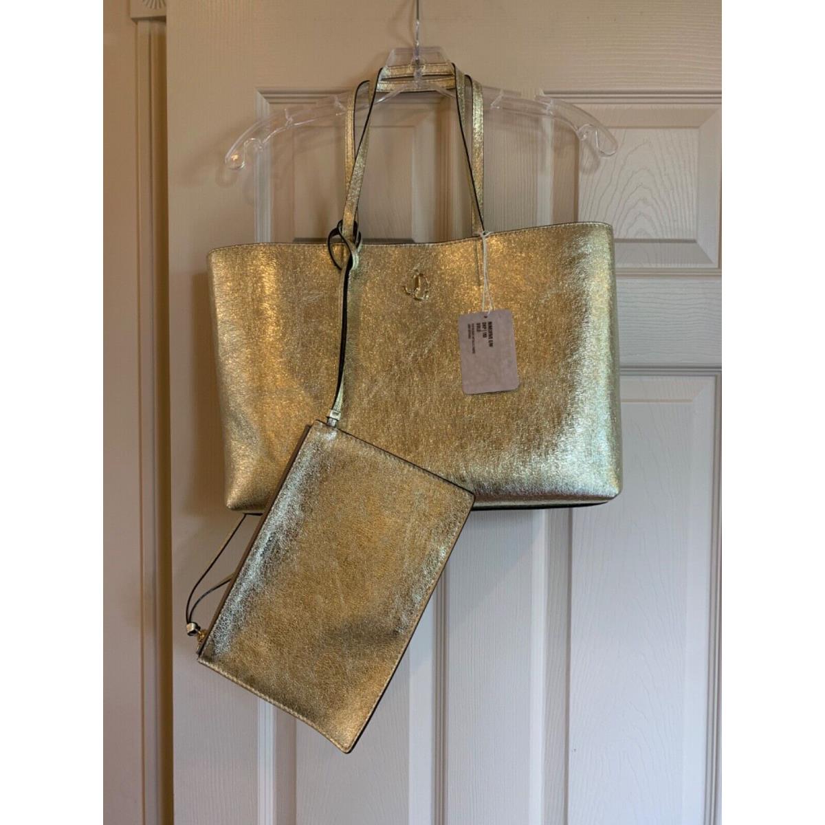 Jimmy Choo Gold Distressed Metallic Fabric Tote Handbag