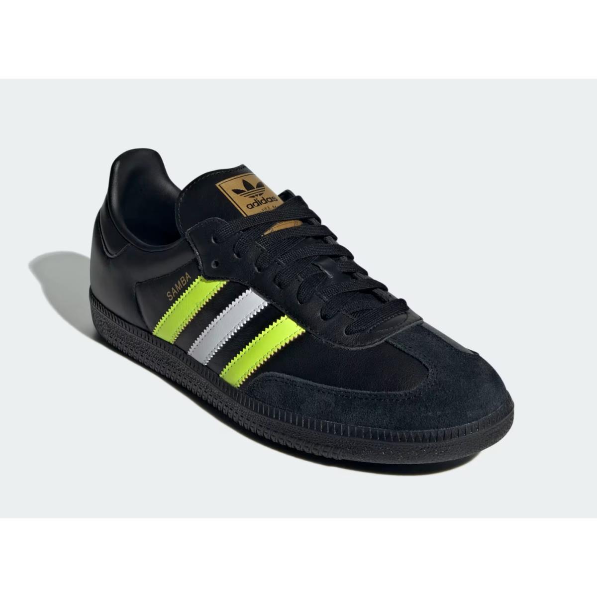 Mens Adidas Samba OG Core Black Solar Yellow Matte Gold Leather Shoes