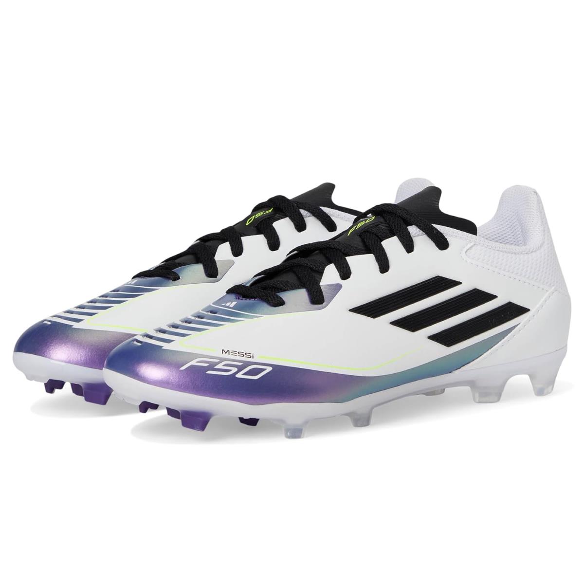 Adidas Kids F50 League Messi Football Boots Firm Ground Little Kid/big Kid - White/Black/Unity Purple