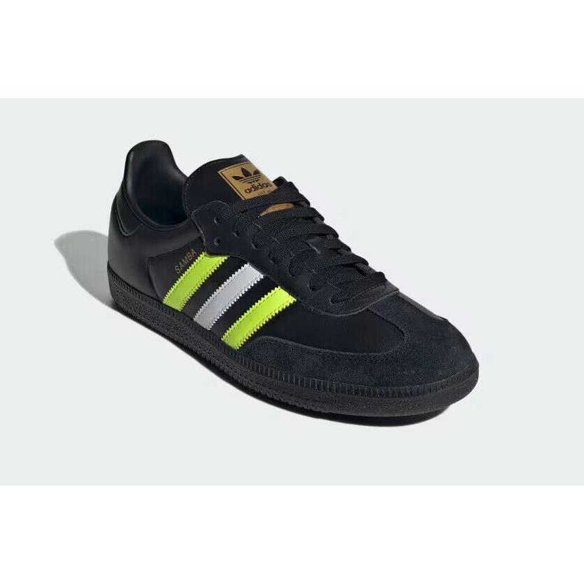 Mens Adidas Samba OG Core Black Solar Yellow Matte Gold Leather Shoes