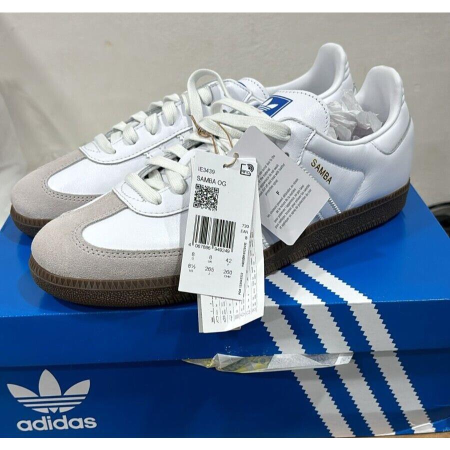 Adidas Samba OG White Gum Unisex US Men`s 8.5 US Women`s Size 9.5