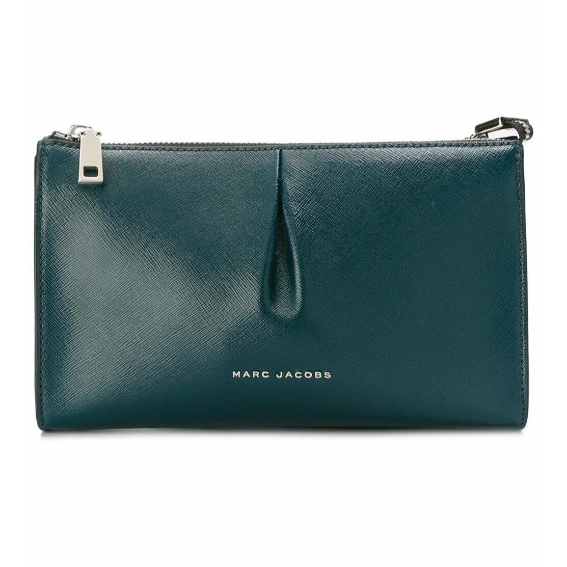 Marc Jacobs Crossbody Clutch Small Green Silver Pleat Leather Pleated