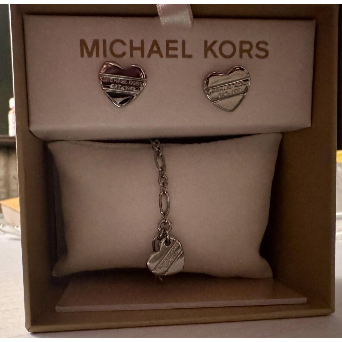 Michael Kors Gift Set Silver Slider Bracelet Earrings MKJ8372 + Box Est. 1981