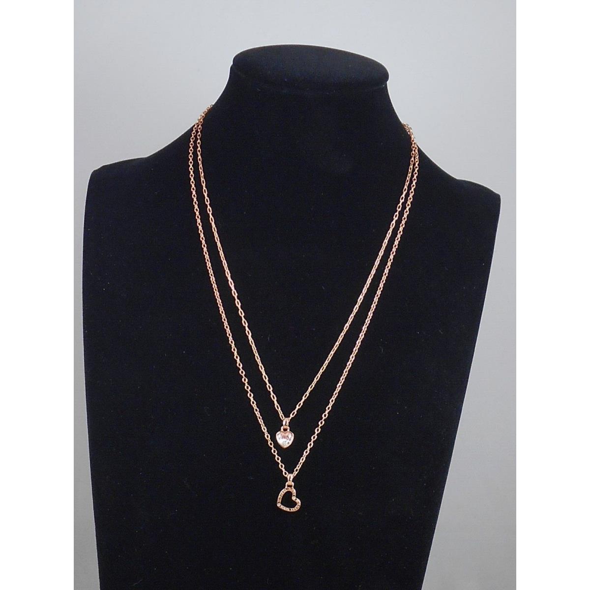 Michael Kors Rose Gold Plated Crystal Logo Heart Layer Necklace MKJ7803