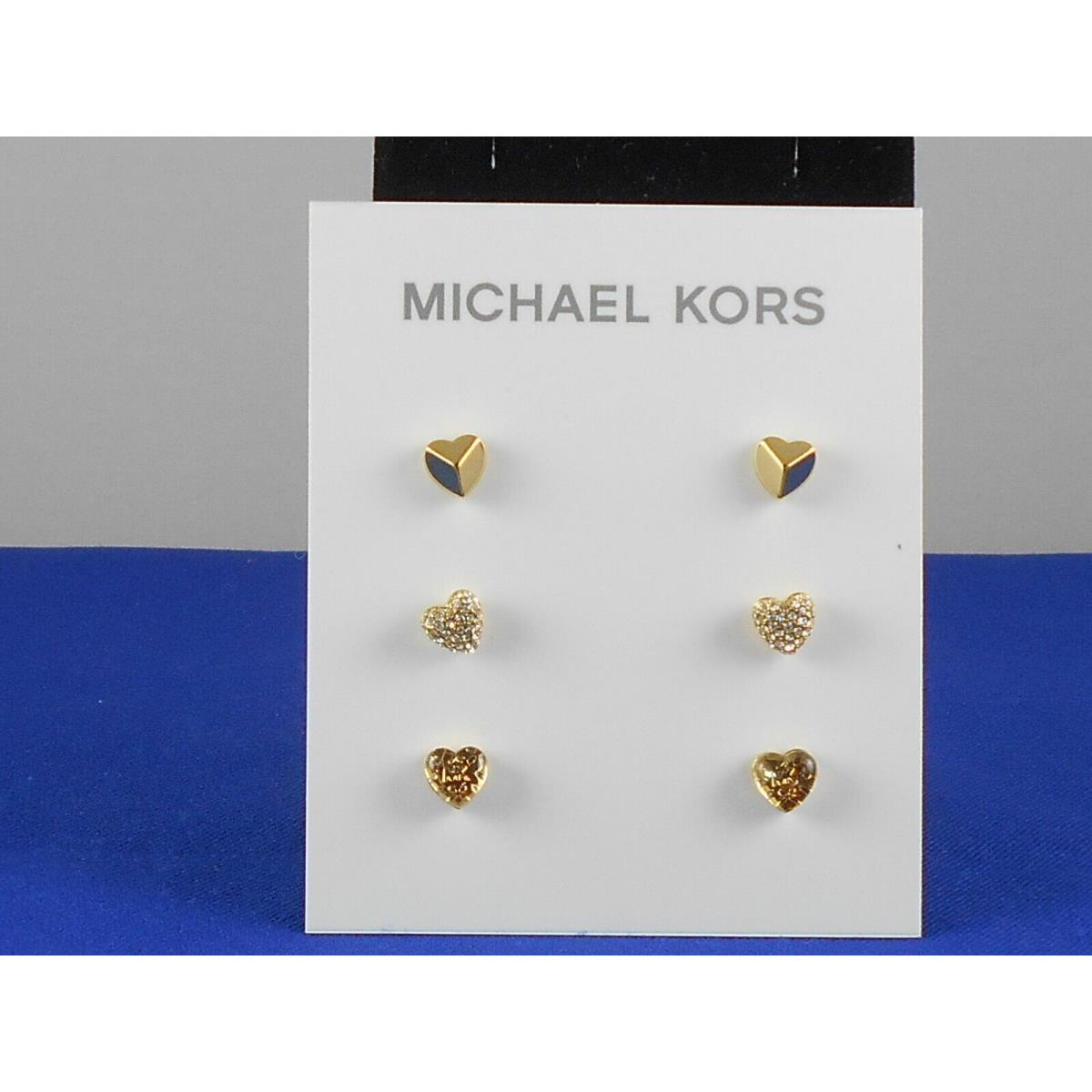 Michael Kors Gold Plated MK Logo Love Heart Stud Earrings 3 Set MKJ7021 710