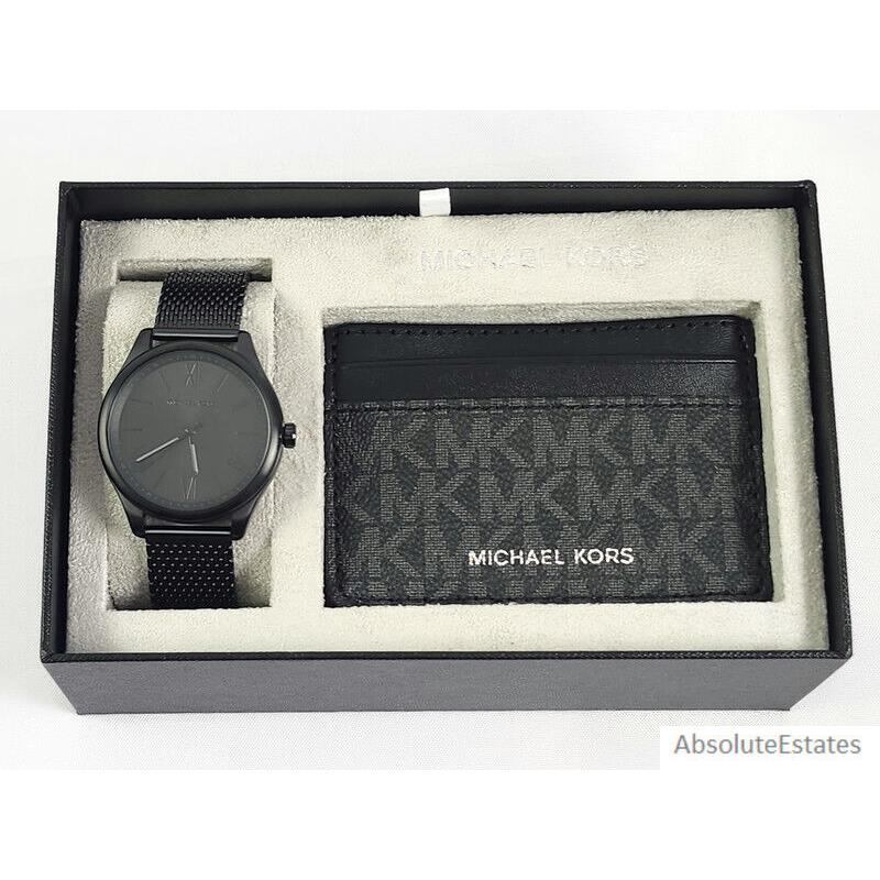 Michael Kors Oversized Slim Runway Black Mesh Watch Mens Gift Set MK1075SET