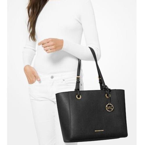 Michael Kors MK Black Walsh Saffiano Leather Tote Bag Handbag W/laptop Dept - Handle/Strap: Black, Hardware: Gold tone, Exterior: Black