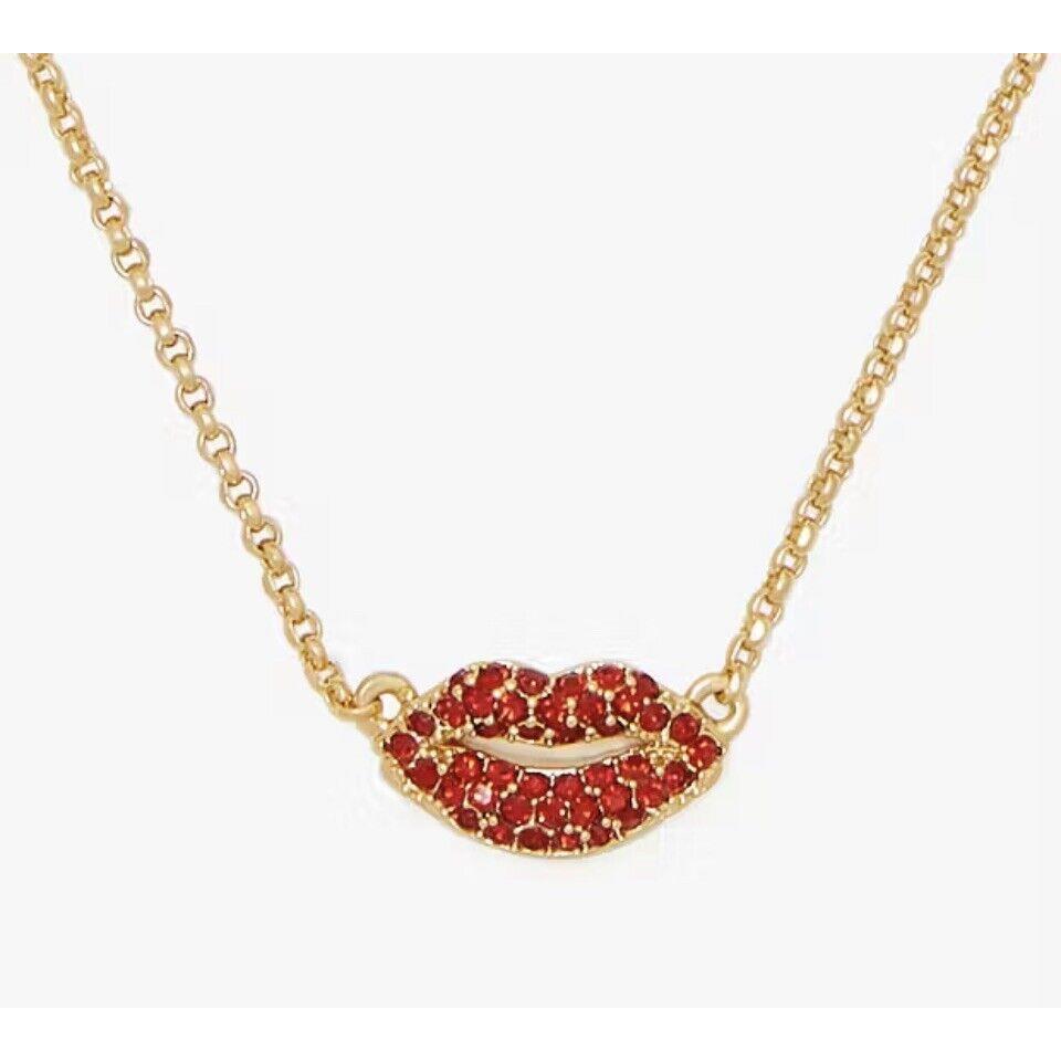 Kate Spade Hit The Town 12-K Gold Plated Crystals Mini Lip Necklace J5-1