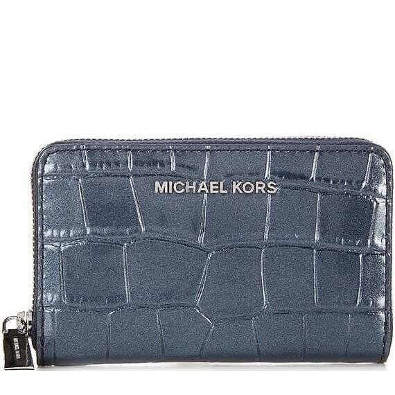 Michael Kors Jet Set Small Zip Around Card Case Glimmer Croco Ca 98.00