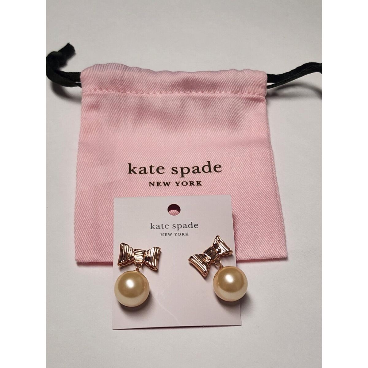 Kate Spade All Wrapped Up In Pearls Drop Earrings Blush Rose Gold + Jewelry Bag