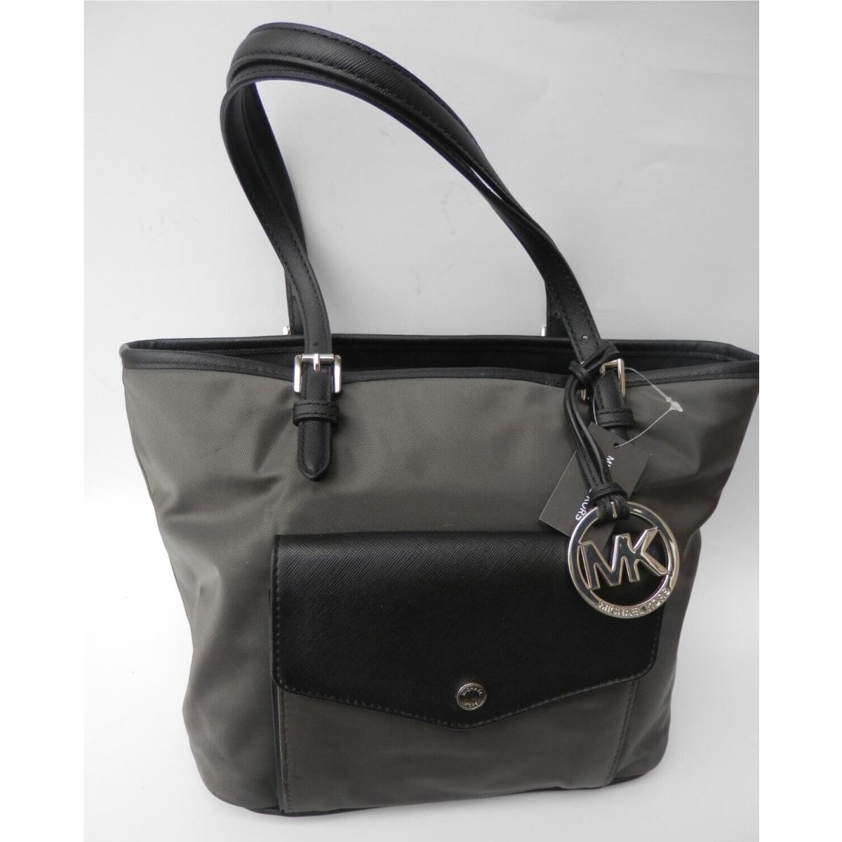Michael Kors MK Saffiano Leather Pocket Nylon Tote Shoulder Bag Purse