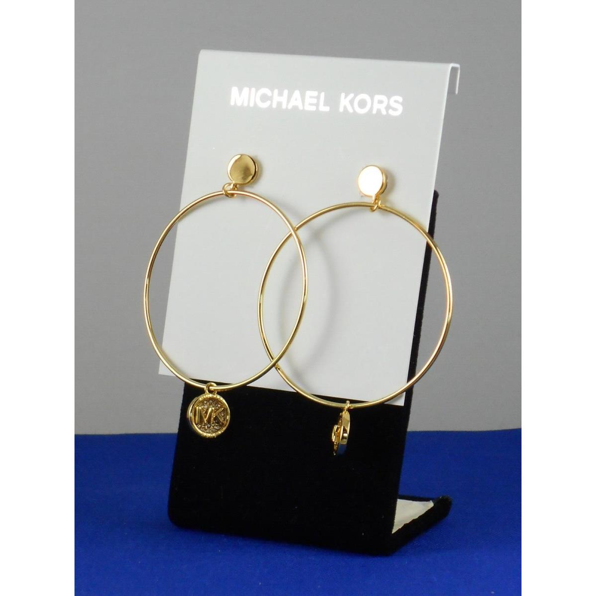 Michael Kors Goldtone Large Hoop MK Round Logo Drop Earrings MKJ8035 710